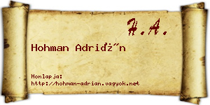 Hohman Adrián névjegykártya